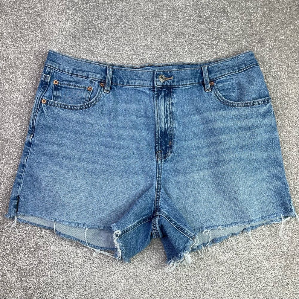 American Eagle Relaxed Shorts Women's 16 Blue Cut Off Frayed Hem High Rise
